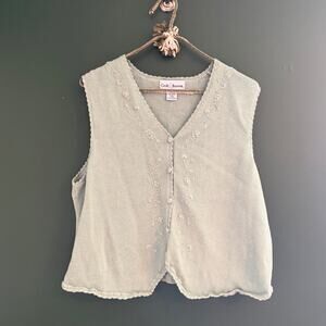 VTG 90s Croft & Barrow Cotton Ramie Sage Green floral vest tank top L EUC
